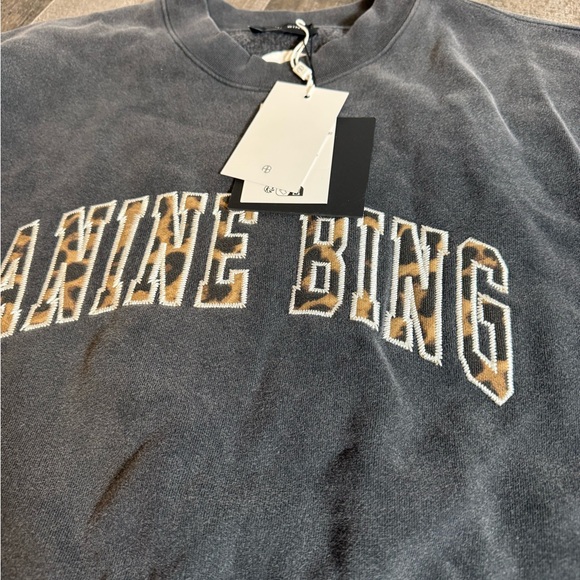 ANINE BING Miles Sweatshirt Washed Black Leopard Logo| Luxe Minimalist |Elevated - Picture 2 of 9